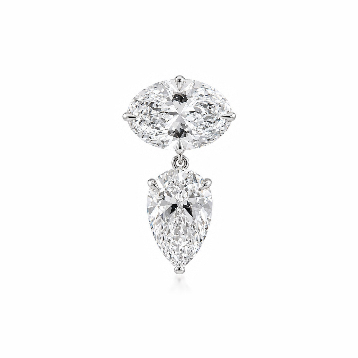 OVAL CROSS AND PEAR DROP STUD - White Gold - Single earring