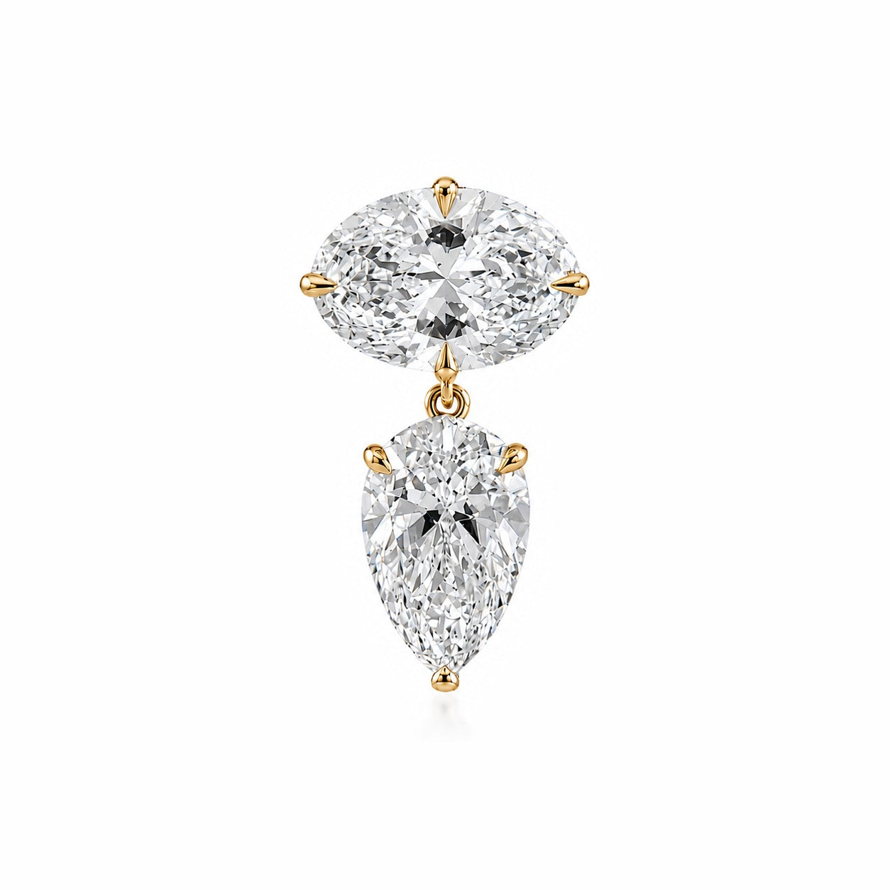 OVAL CROSS AND PEAR DROP STUD - Yellow Gold - Single earring