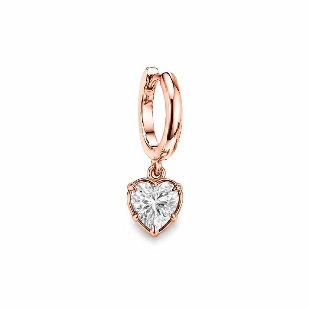 BOLD BEZEL HEART SHAPE DIAMOND DROP 1CT - Rose Gold - Single earring