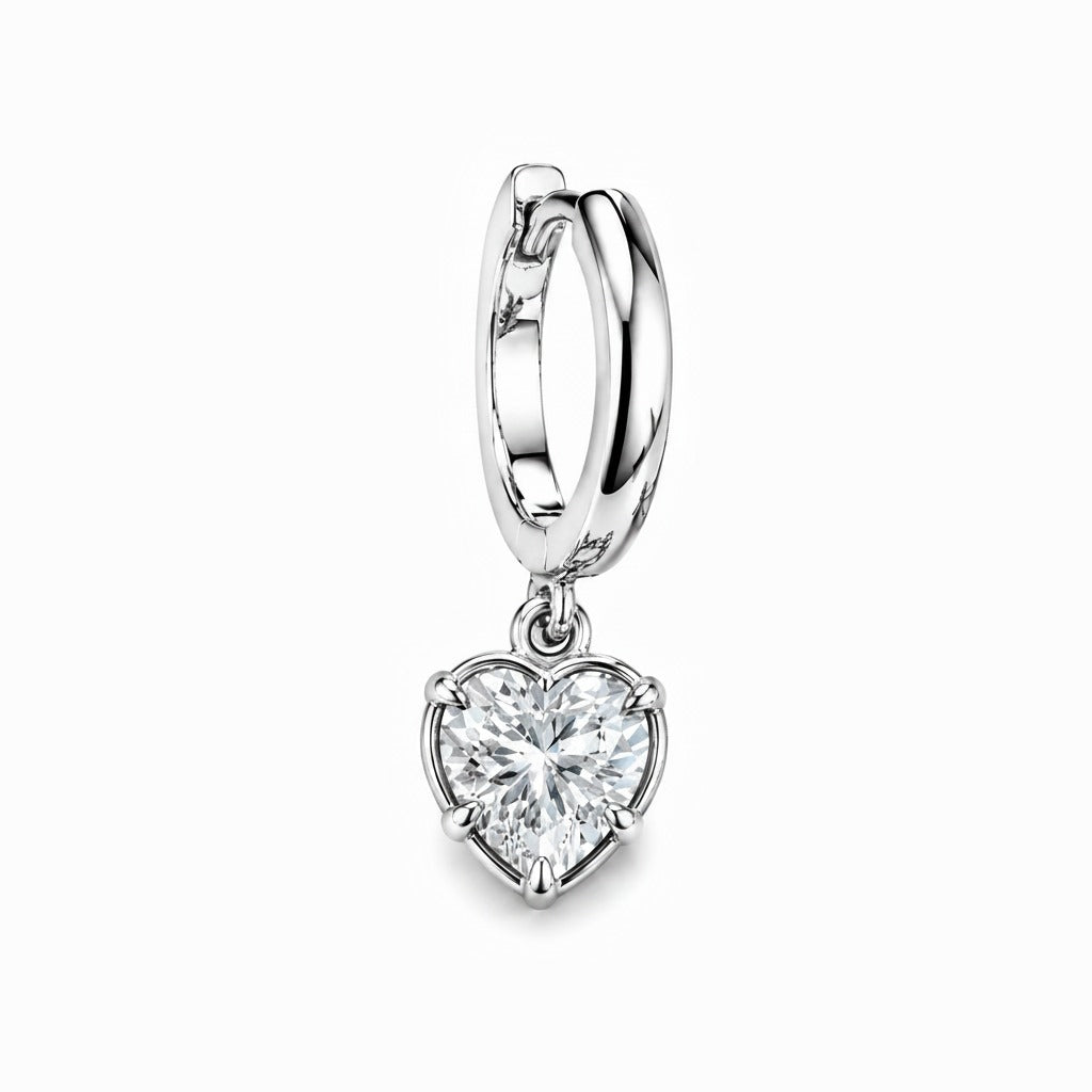 BOLD BEZEL HEART SHAPE DIAMOND DROP 1CT - White Gold - Single earring