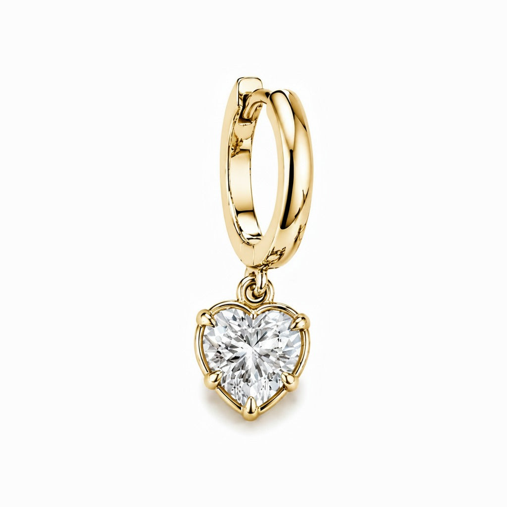 BOLD BEZEL HEART SHAPE DIAMOND DROP 1CT - Yellow Gold - Single earring