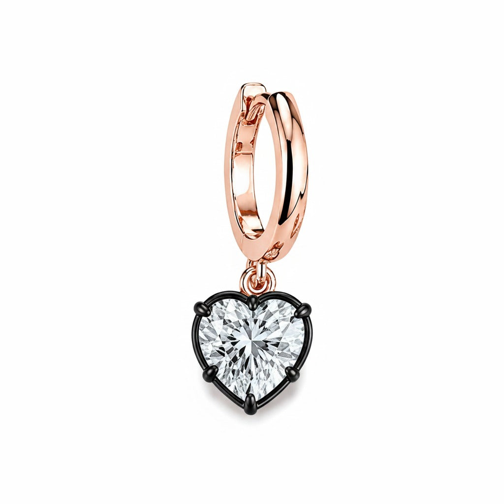 MIDNIGHT HUGGIE WITH HEART SHAPE DIAMOND BEZEL DROP 1CT - Rose Gold - Single earring