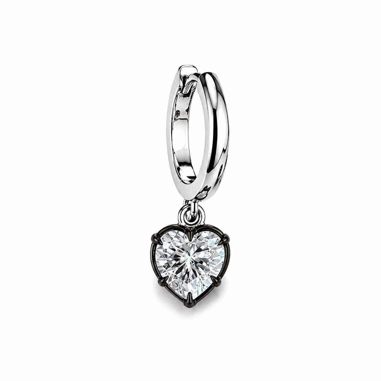 MIDNIGHT HUGGIE WITH HEART SHAPE DIAMOND BEZEL DROP 1CT - White Gold - Single earring