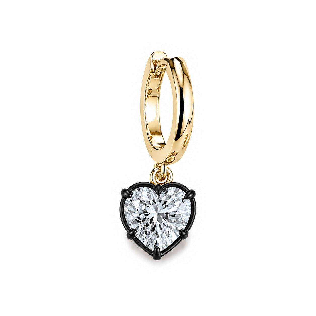 MIDNIGHT HUGGIE WITH HEART SHAPE DIAMOND BEZEL DROP 1CT - Yellow Gold - Single earring