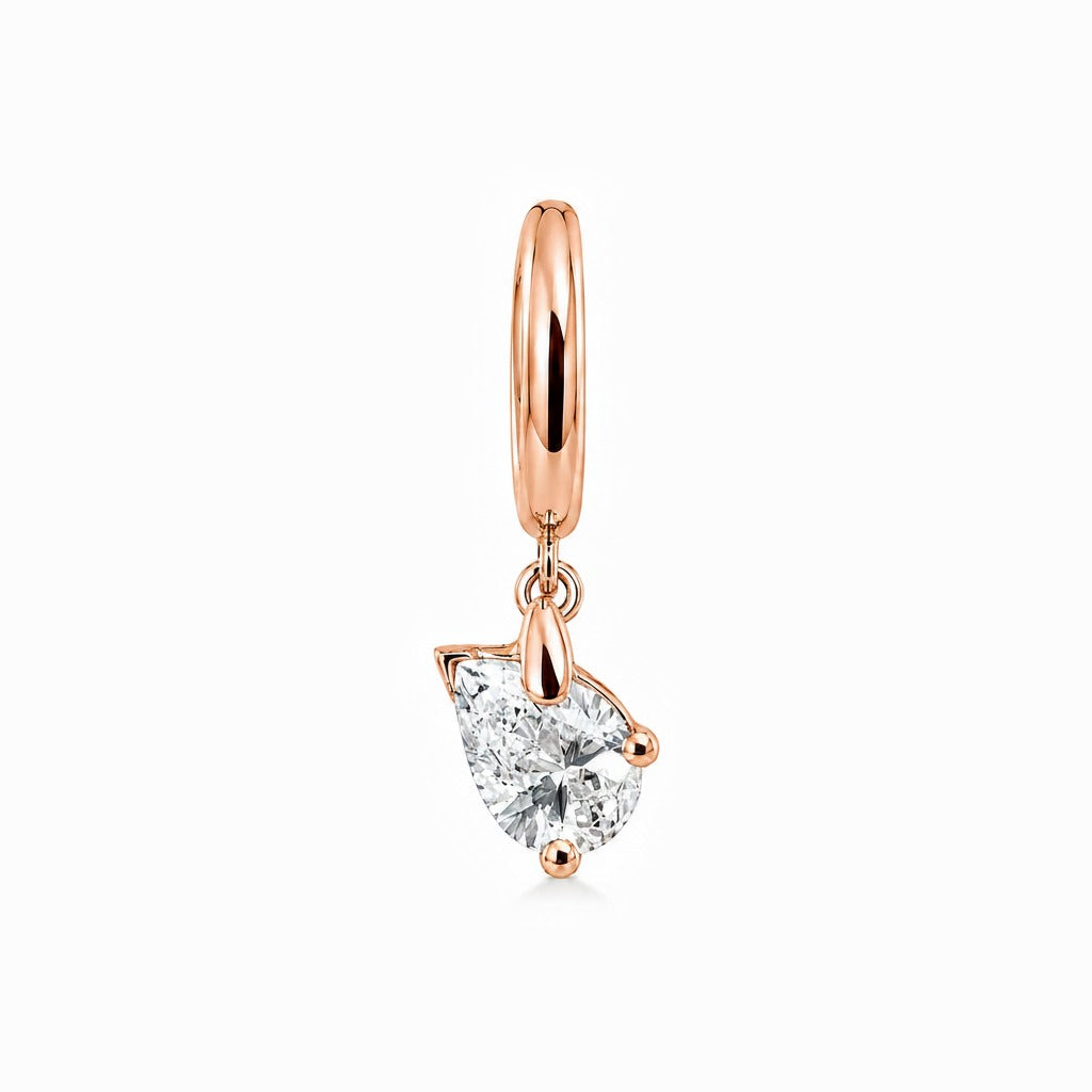 SIDEWAY PEAR CUT DIAMOND DROP HUGGIES - Rose Gold - Single earring
