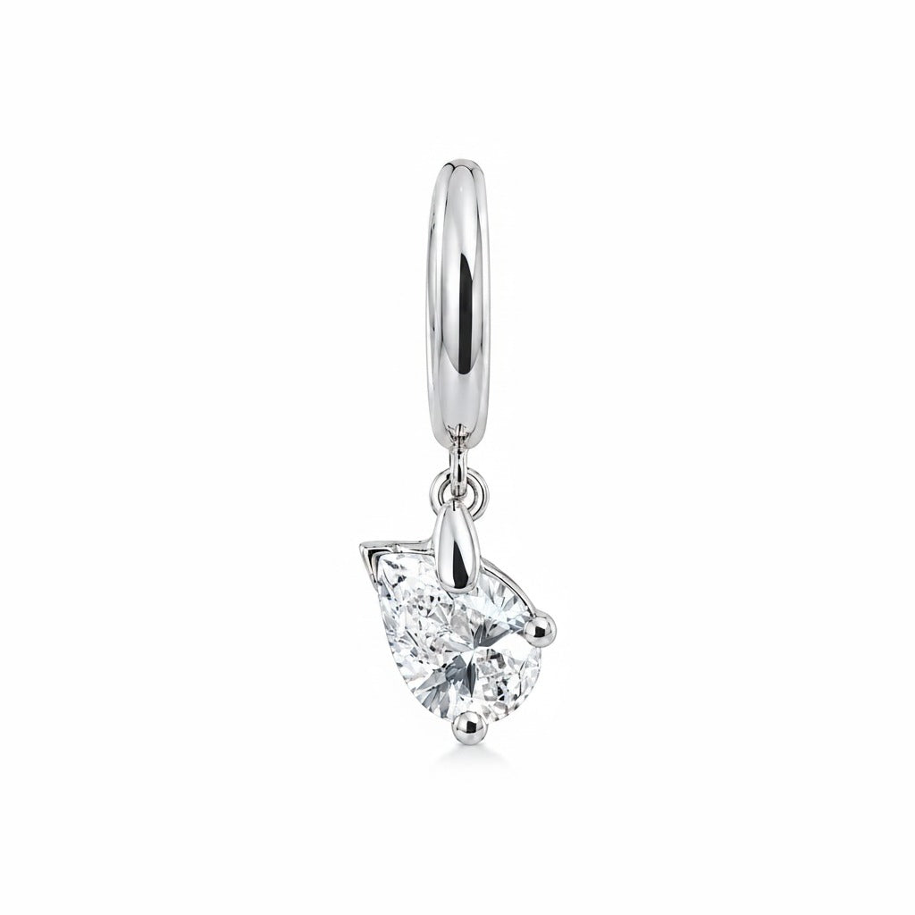 SIDEWAY PEAR CUT DIAMOND DROP HUGGIES - White Gold - Single earring