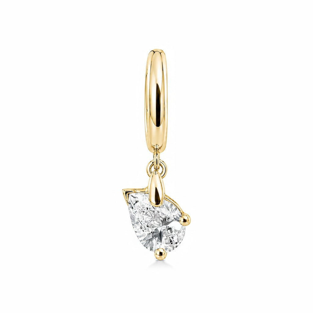 SIDEWAY PEAR CUT DIAMOND DROP HUGGIES - Yellow Gold - Single earring