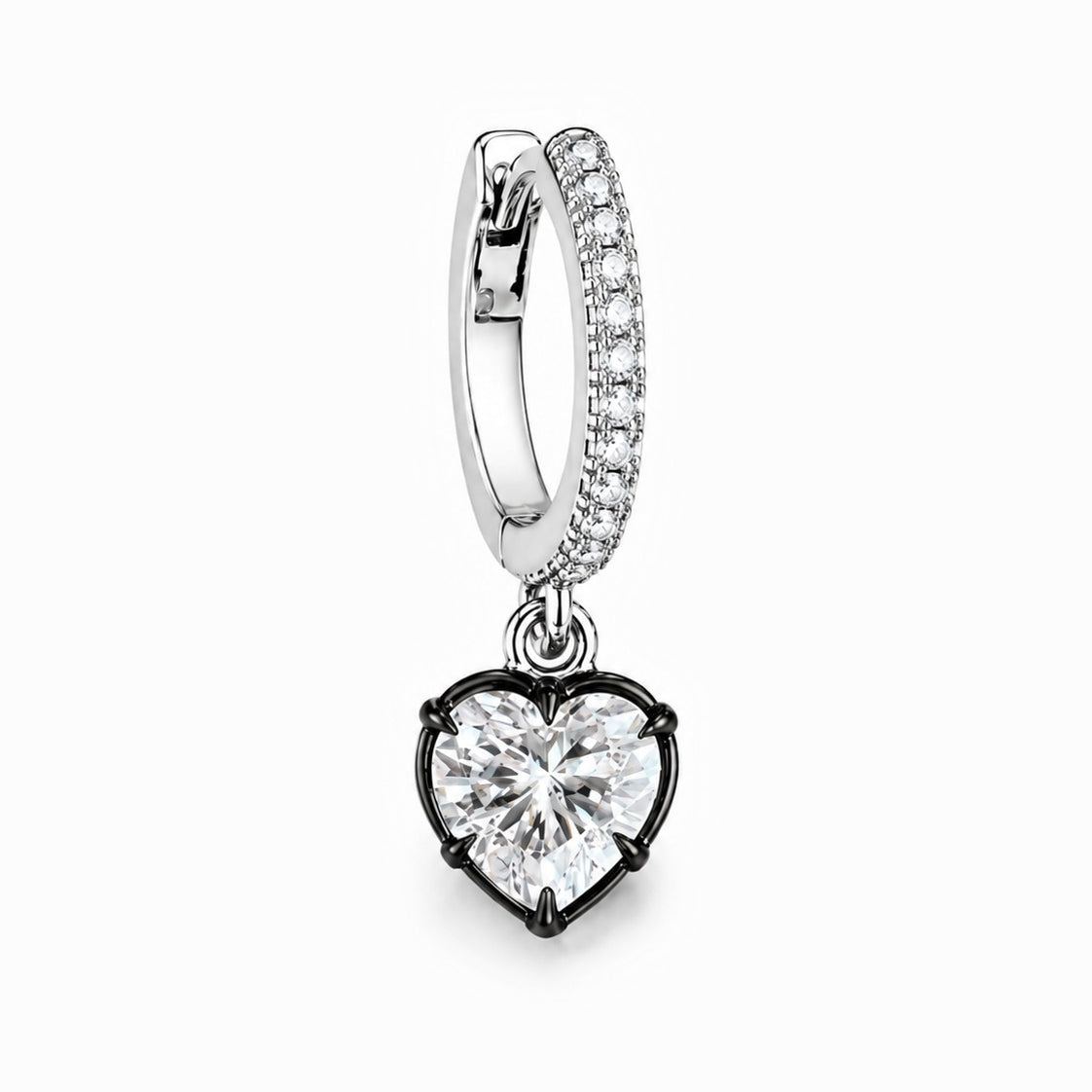 MIDNIGHT DIAMOND HUGGIES WITH HEART SHAPE BEZEL DROP 1CT - White Gold - Single earring
