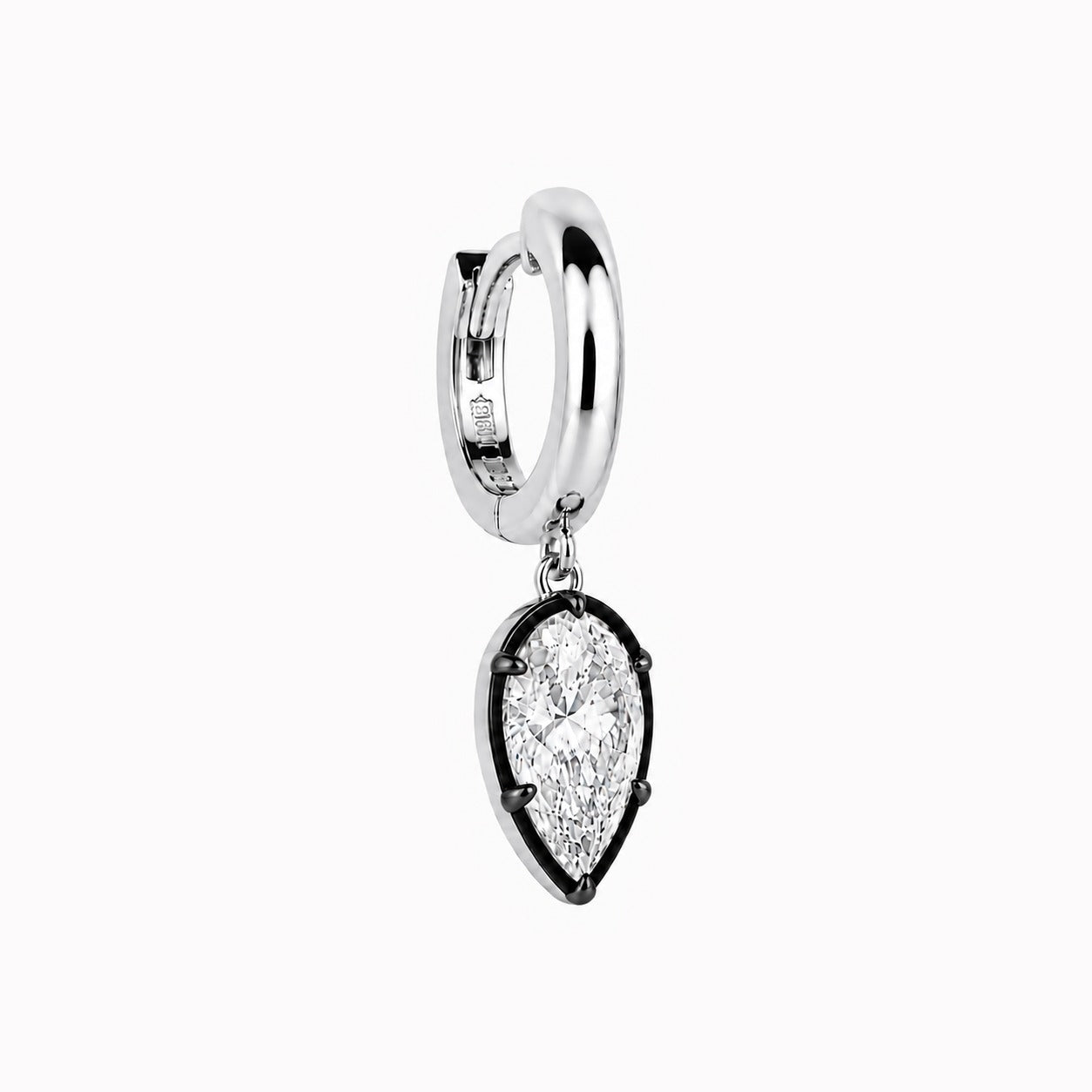 MIDNIGHT HUGGIES WITH DROP SHAPE BEZEL DROP - White Gold - Single earring
