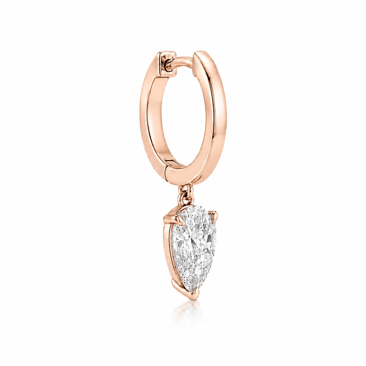 HUGGIES WITH DROP SHAPE DIAMOND 1CT - Rose Gold - Single earring
