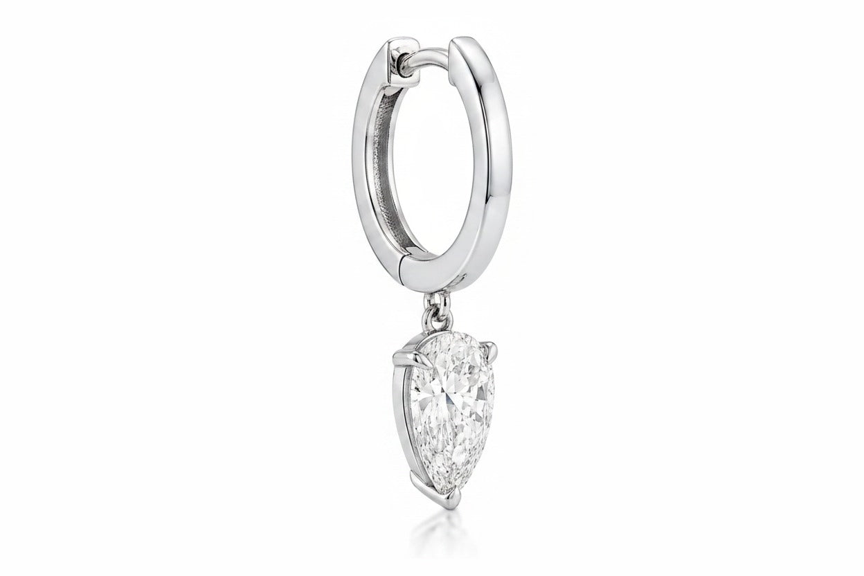 HUGGIES WITH DROP SHAPE DIAMOND 1CT - White Gold - Single earring