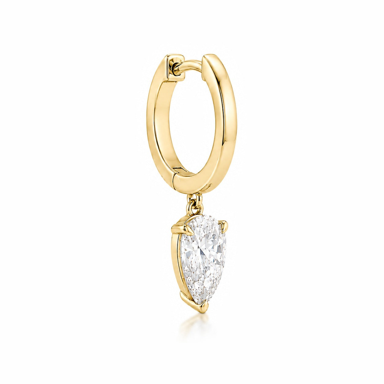 HUGGIES WITH DROP SHAPE DIAMOND 1CT - Yellow Gold - Single earring