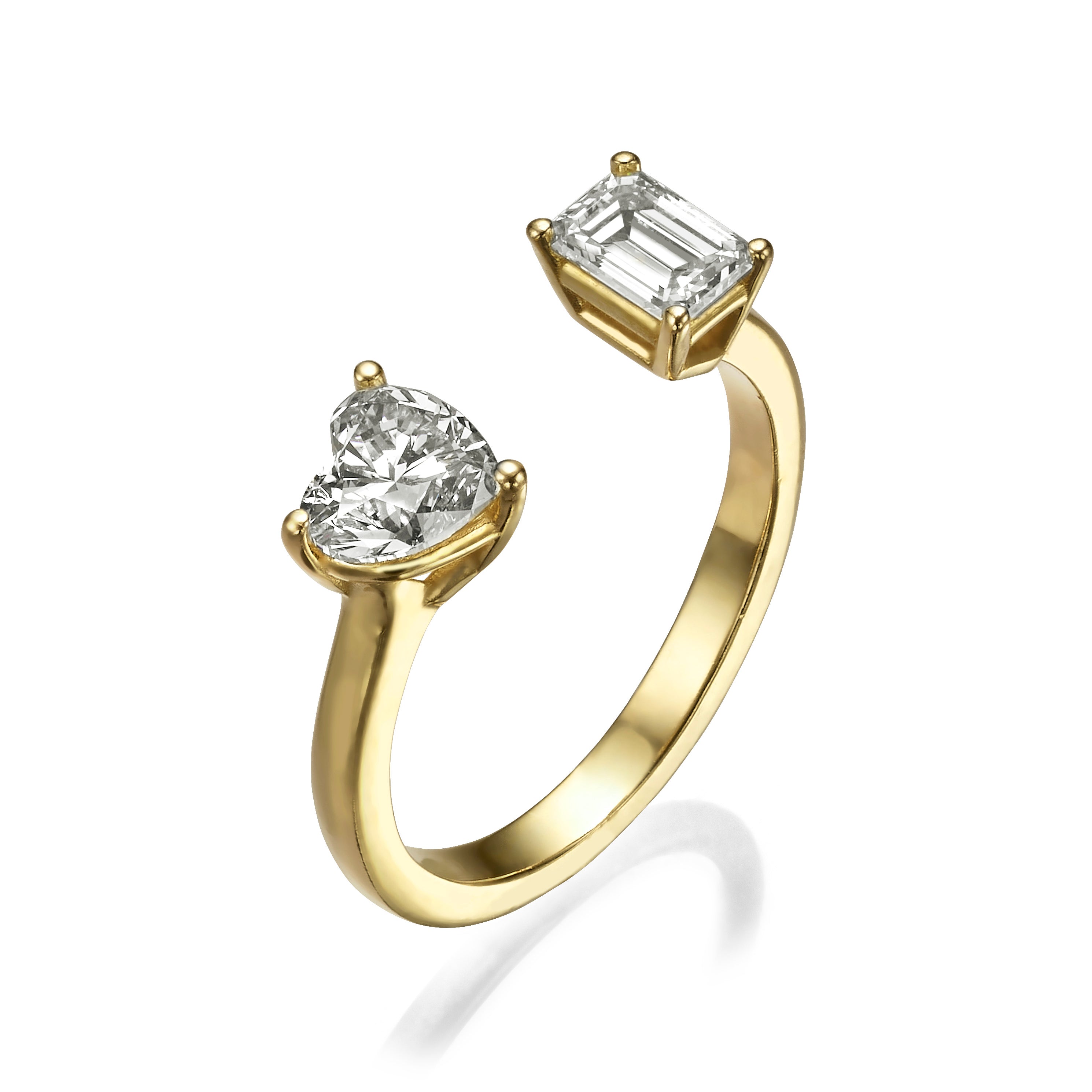 HEART AND EMERALD CUT SPLIT DIAMOND RING
