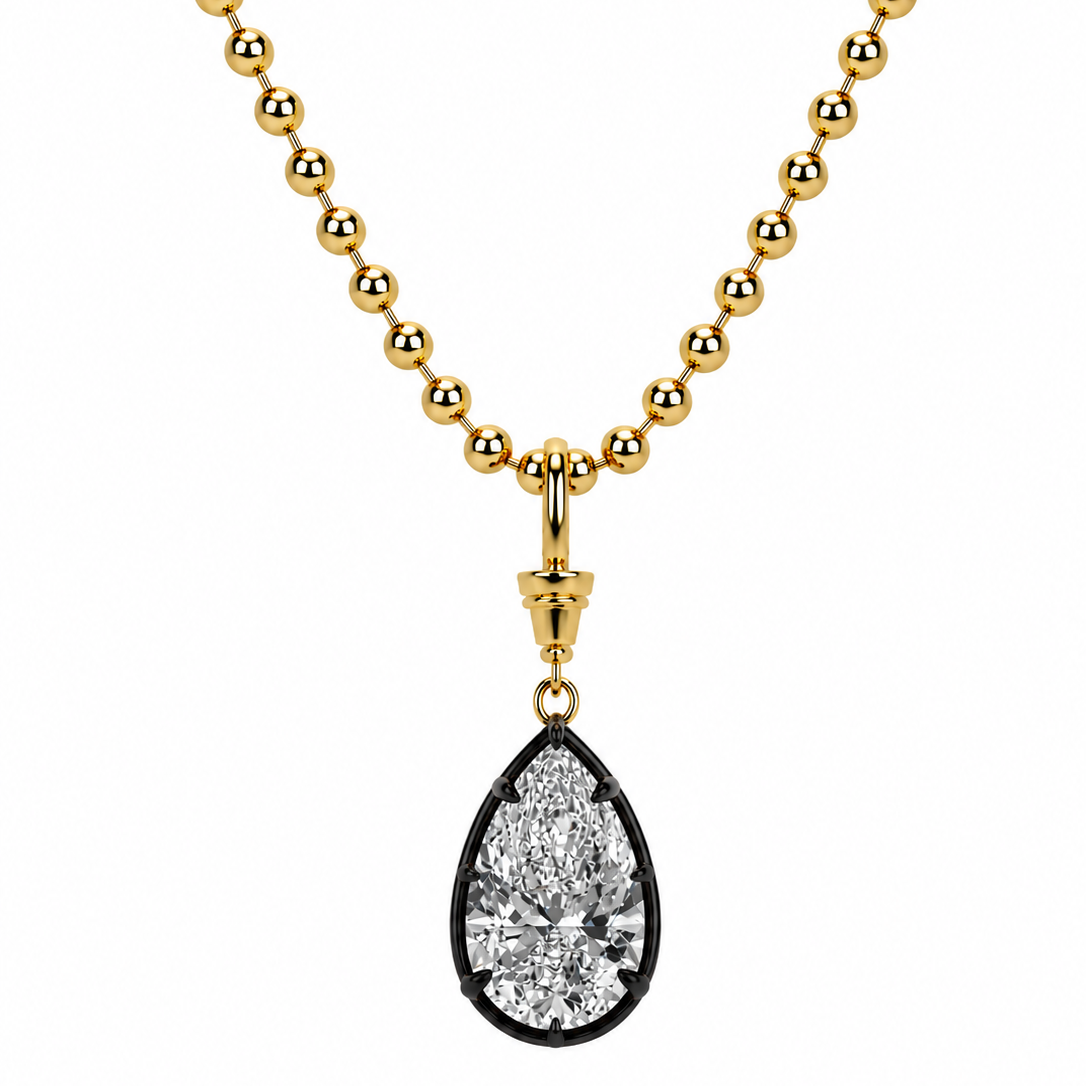 MIDNIGHT LARGE BALL GOLD NECKLACE 7 CARAT LAP DIAMOND DROP