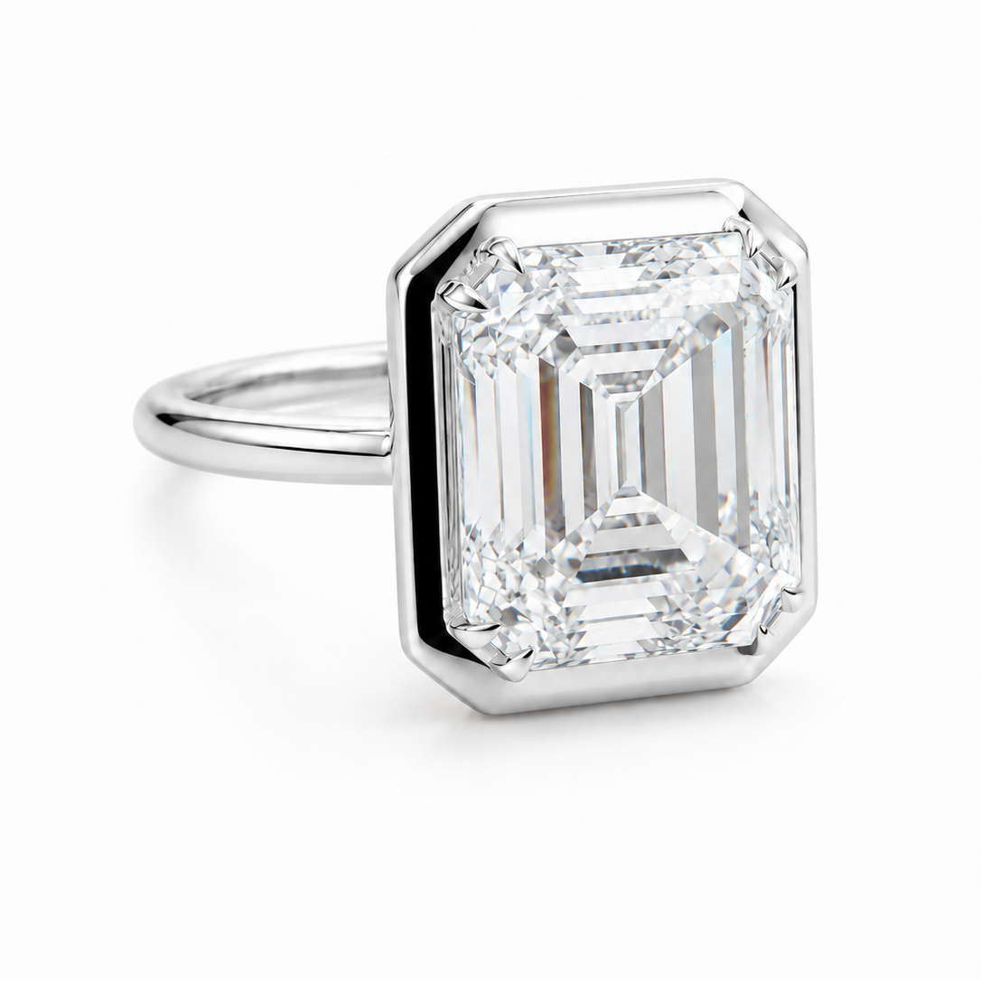 ENGAGEMENT ASSHER CUT BEZEL DIAMOND RING 7 CT
