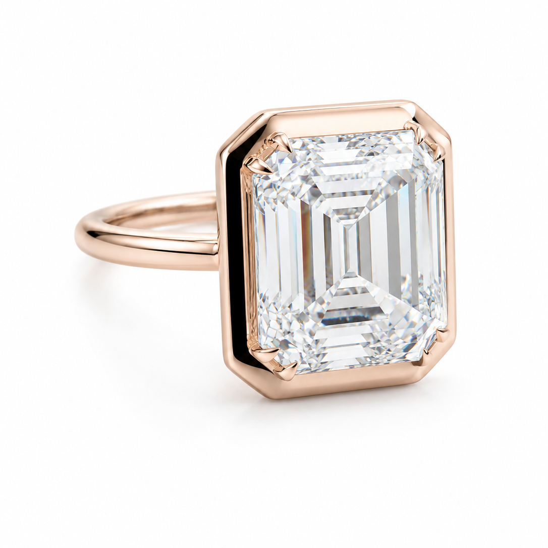 ENGAGEMENT ASSHER CUT BEZEL DIAMOND RING 7 CT