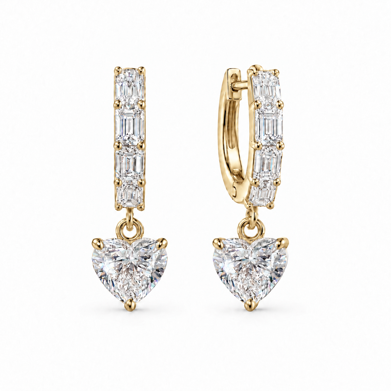 EMERALD HUGGIES WITH HEART 3CT DIAMOND DROP