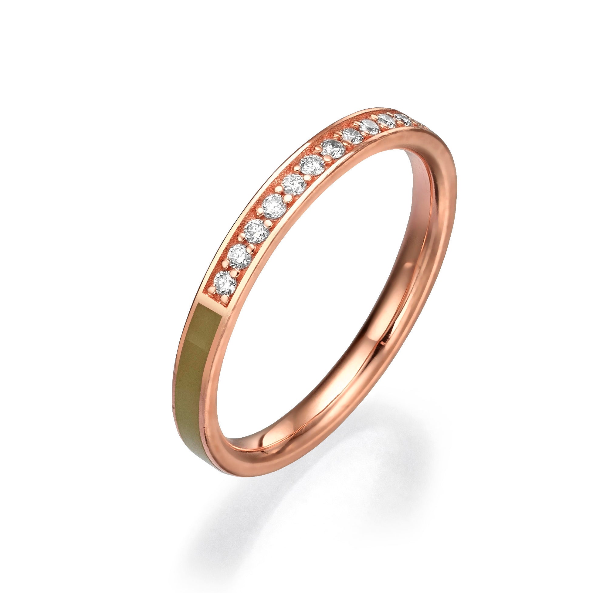 GREEN ENAMEL AND DIAMOND RING