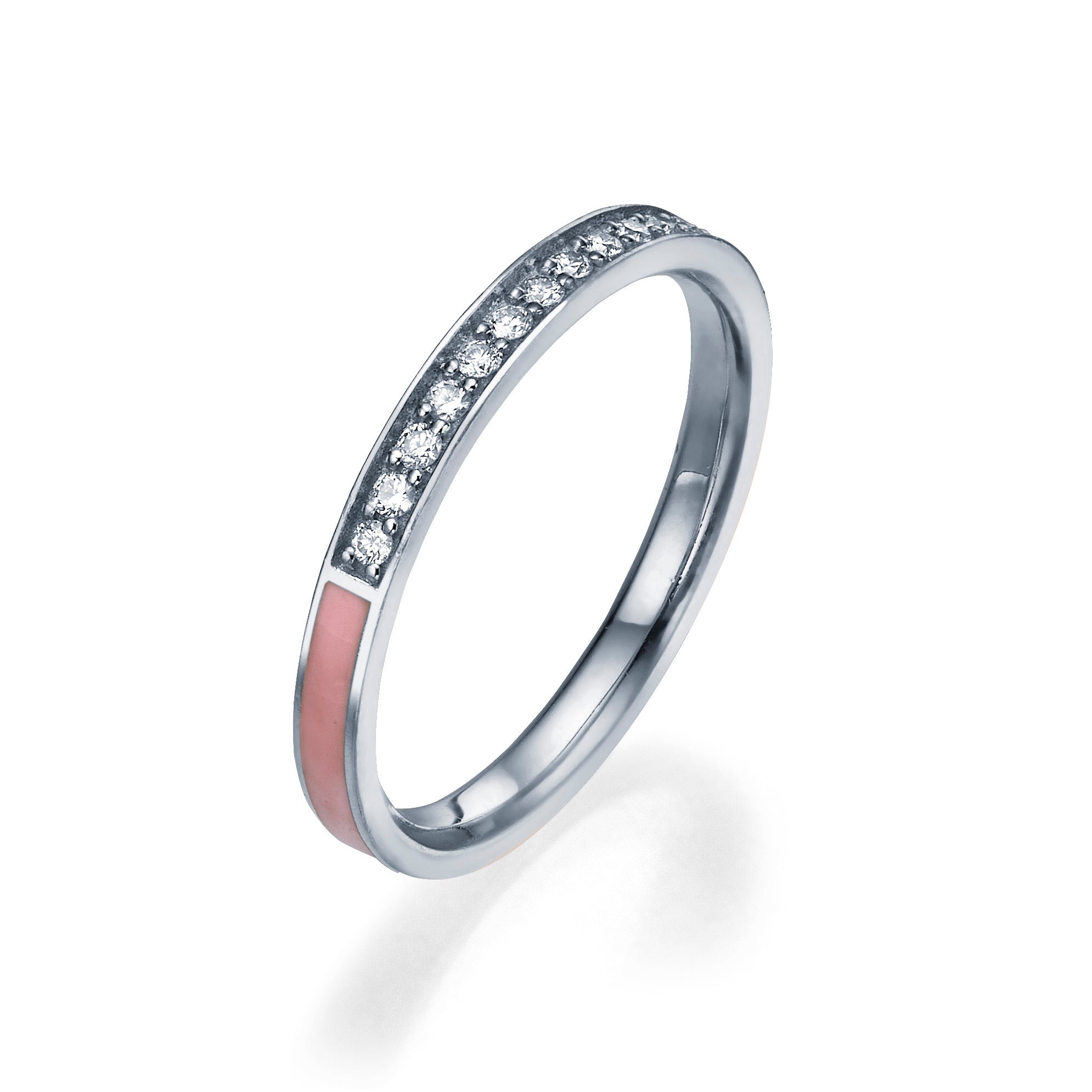 PINK ENAMEL AND DIAMOND RING