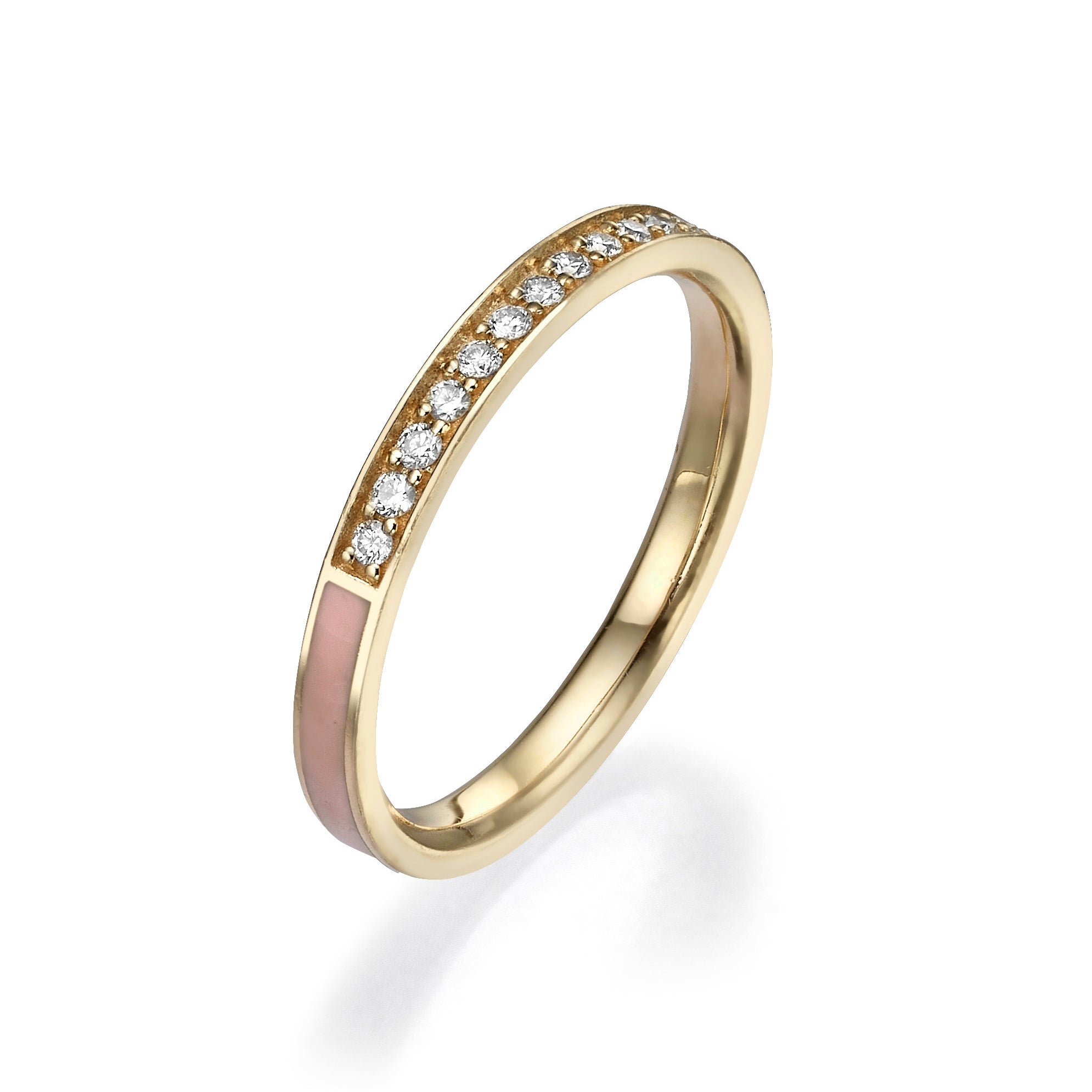 PINK ENAMEL AND DIAMOND RING