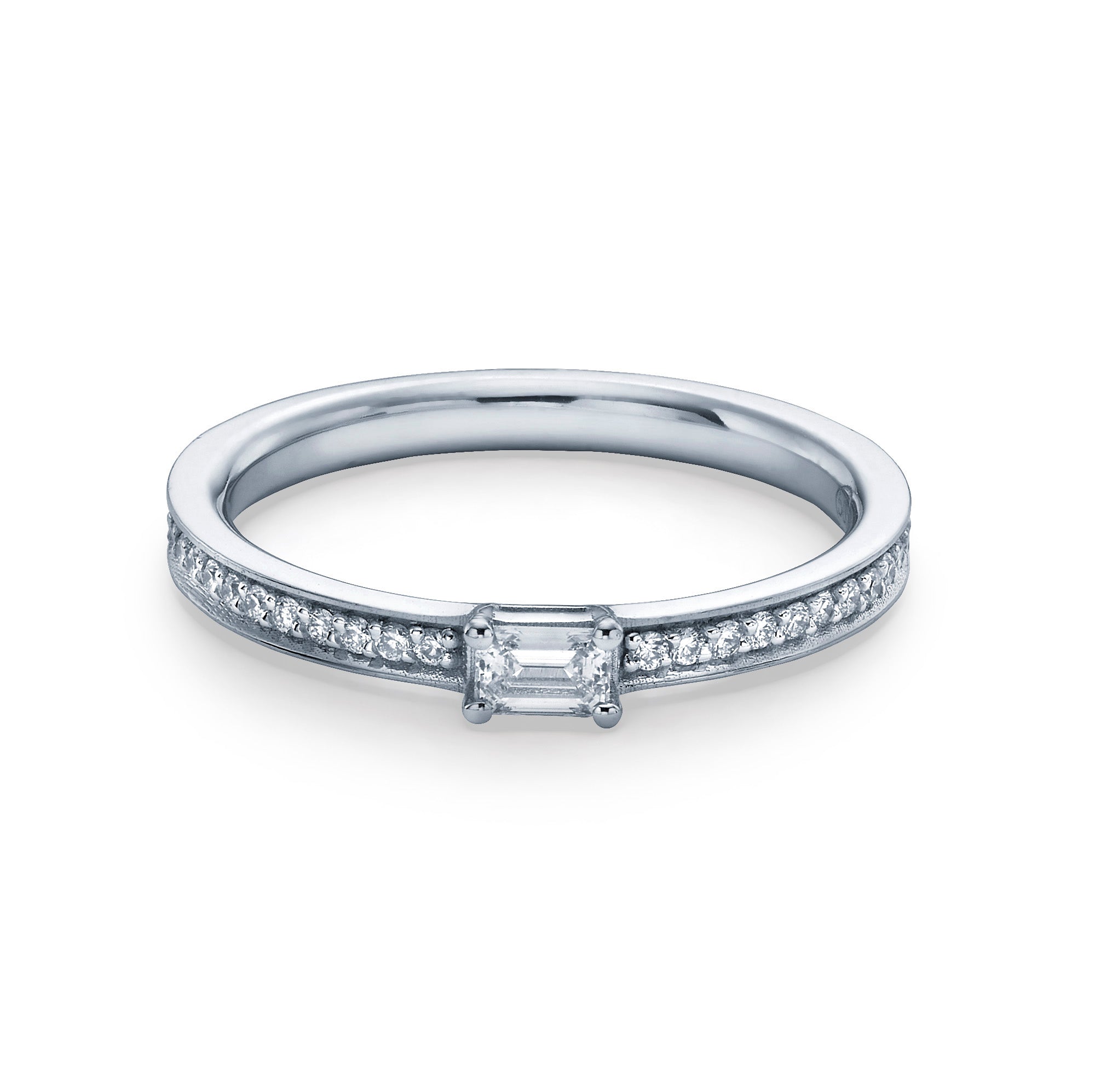 EMERALD CUT DIAMOND PAVE RING