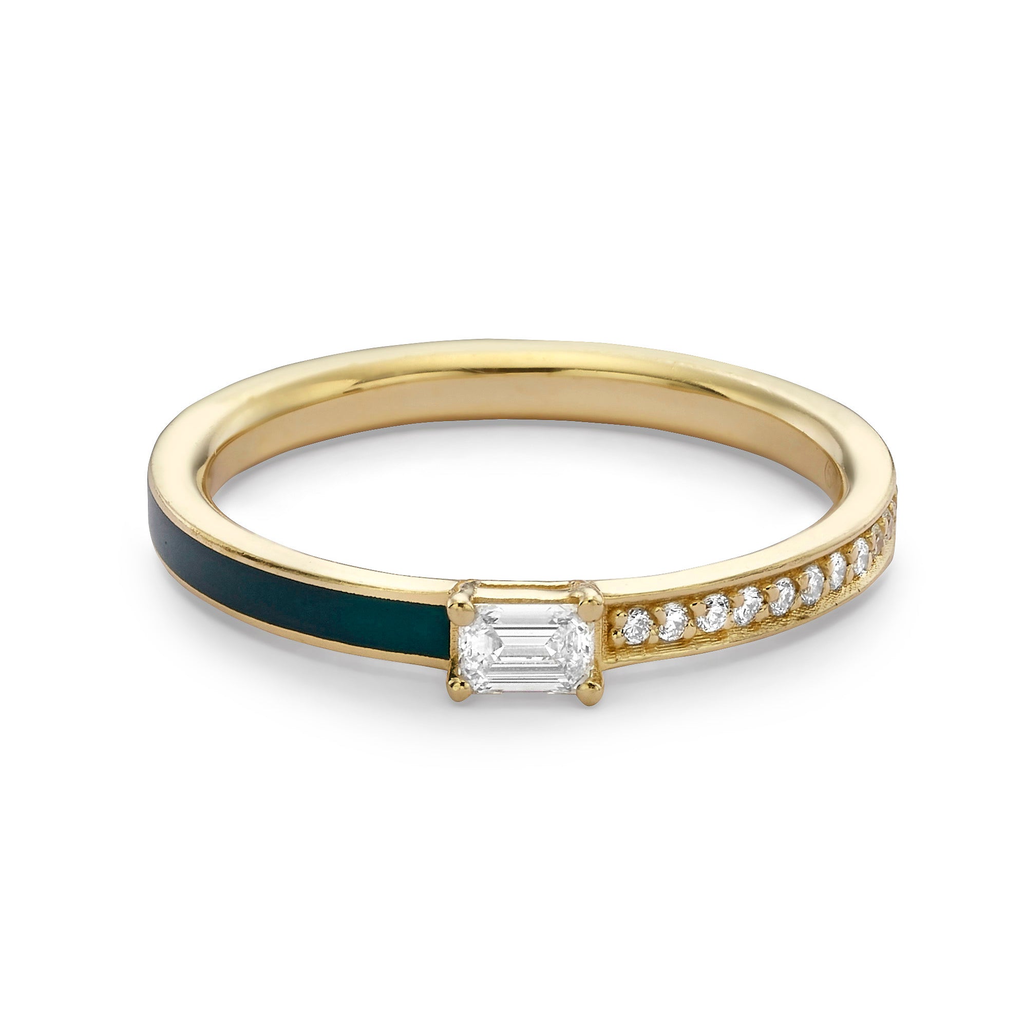 EMERALD CUT DIAMOND AND ENAMEL RING
