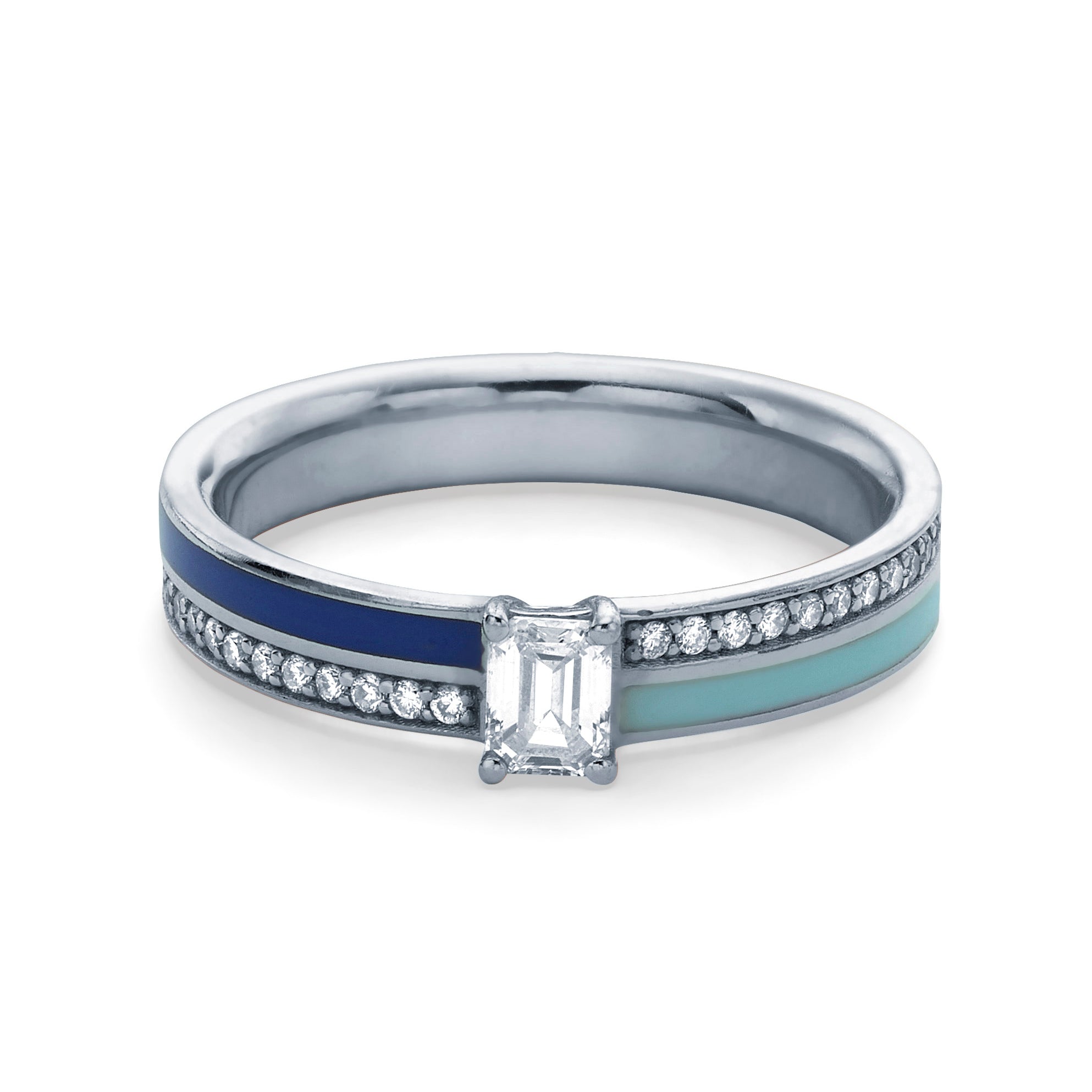 EMERALD CUT DIAMOND AND DOUBLE ENAMEL RING