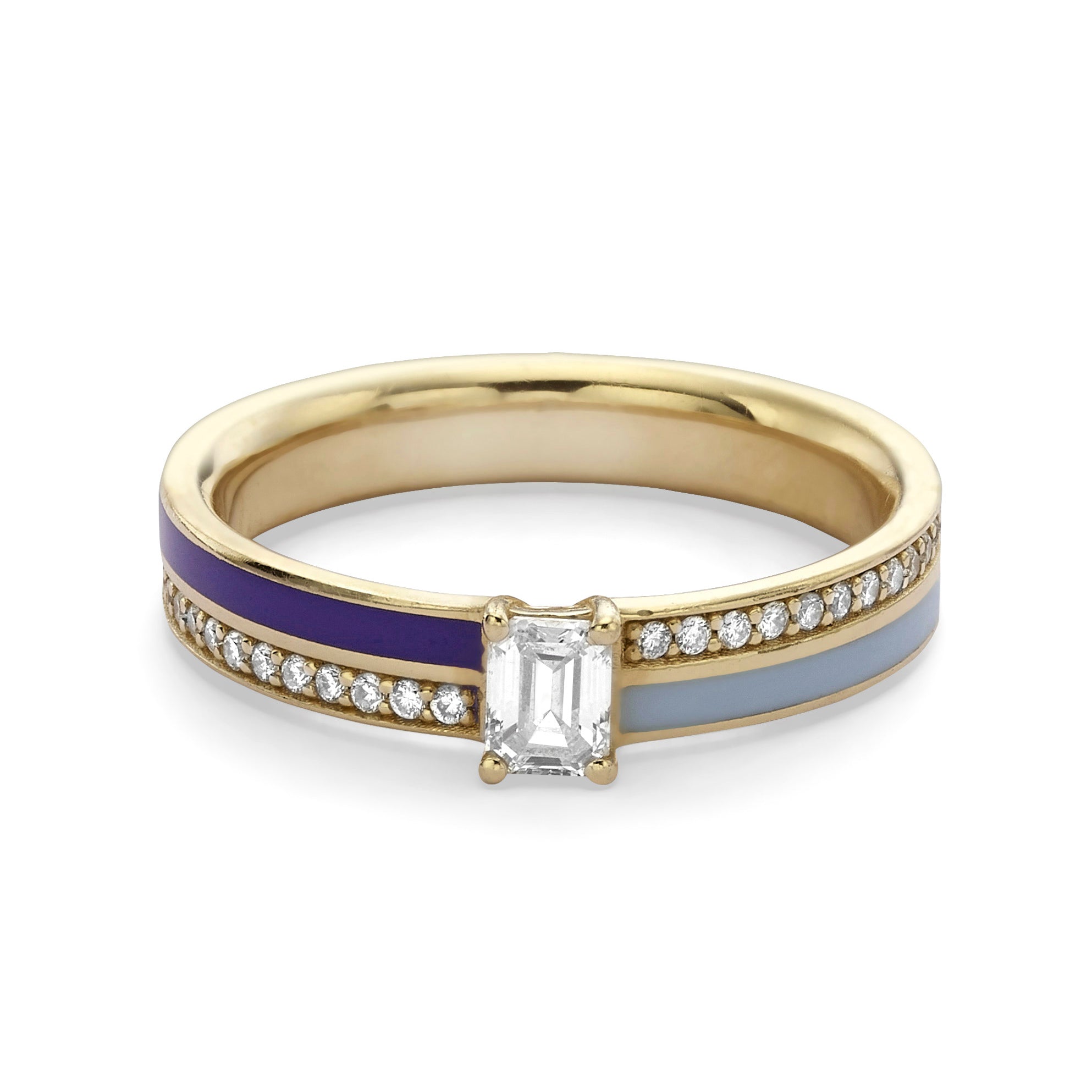 EMERALD CUT DIAMOND AND DOUBLE ENAMEL RING