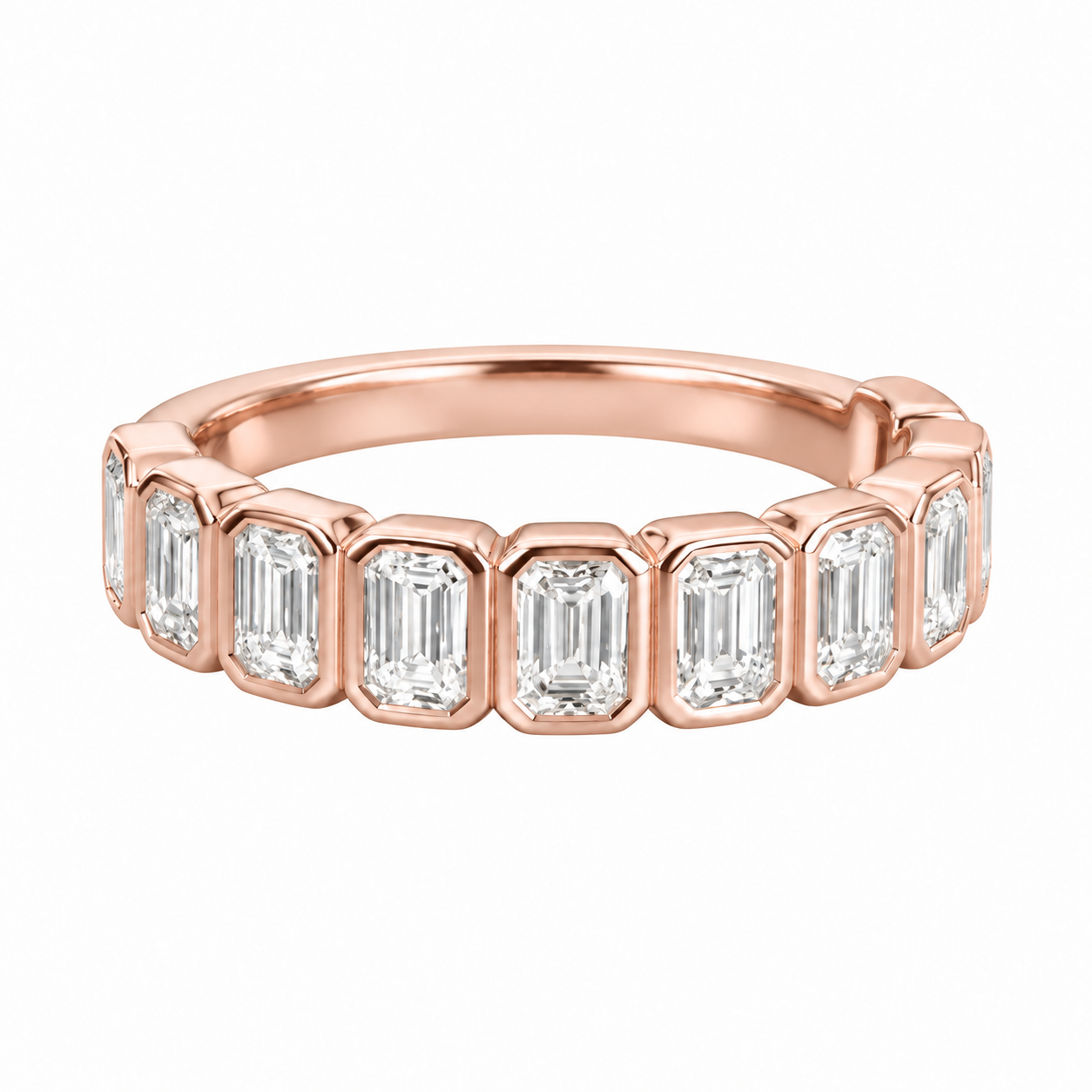 BEZEL SET EMERALD CUT DIAMOND RING - Rose Gold