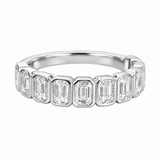 BEZEL SET EMERALD CUT DIAMOND RING - White Gold