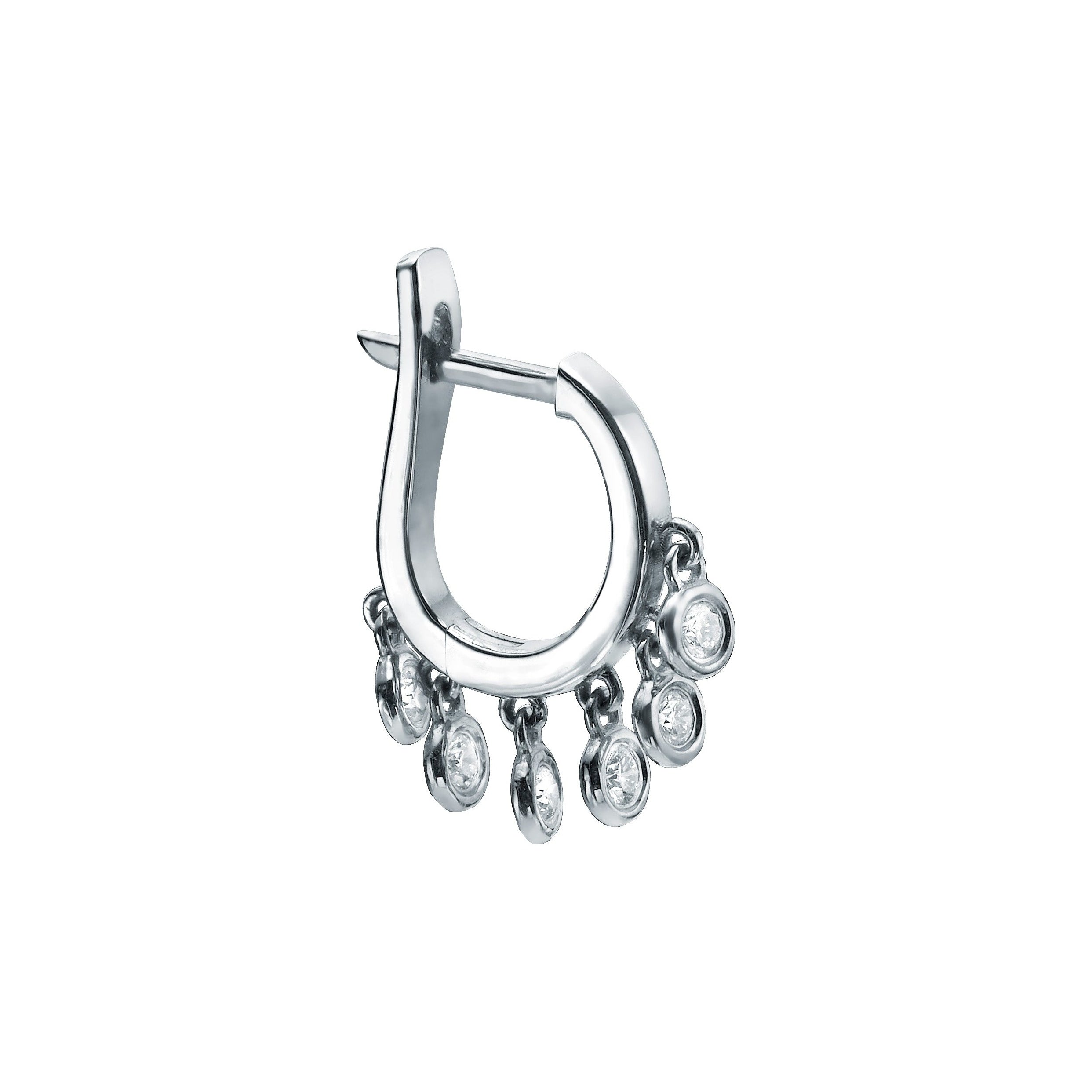 DIAMOND DANGLE HUGGIE EARRINGS - White Gold - Single earring