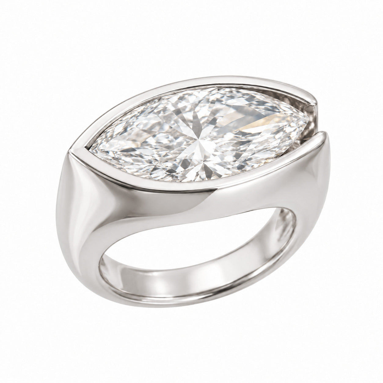 3CT EAST-WEST MARQUISE BEZEL DIAMOND RING - White Gold