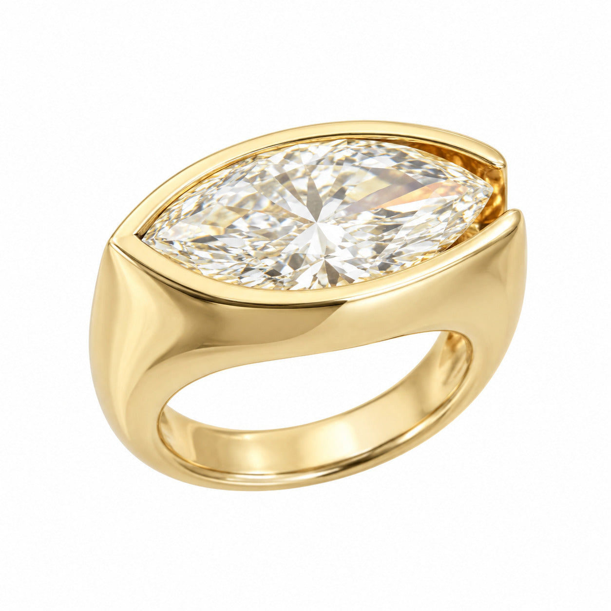 3CT EAST-WEST MARQUISE BEZEL DIAMOND RING - Yellow Gold
