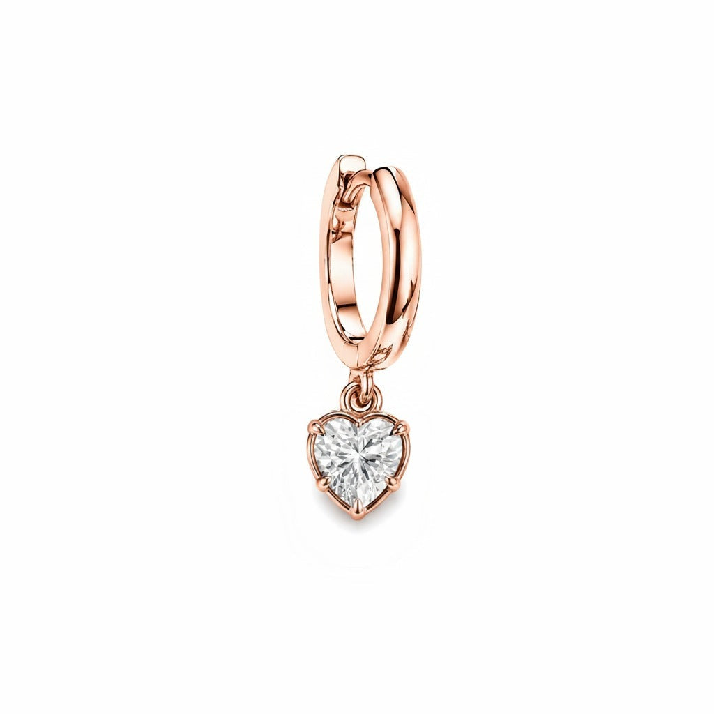 BOLD BEZEL HEART SHAPE DIAMOND DROP 0.5CT - Rose Gold - Single earring