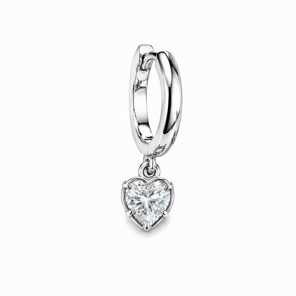 BOLD BEZEL HEART SHAPE DIAMOND DROP 0.5CT - White Gold - Single earring