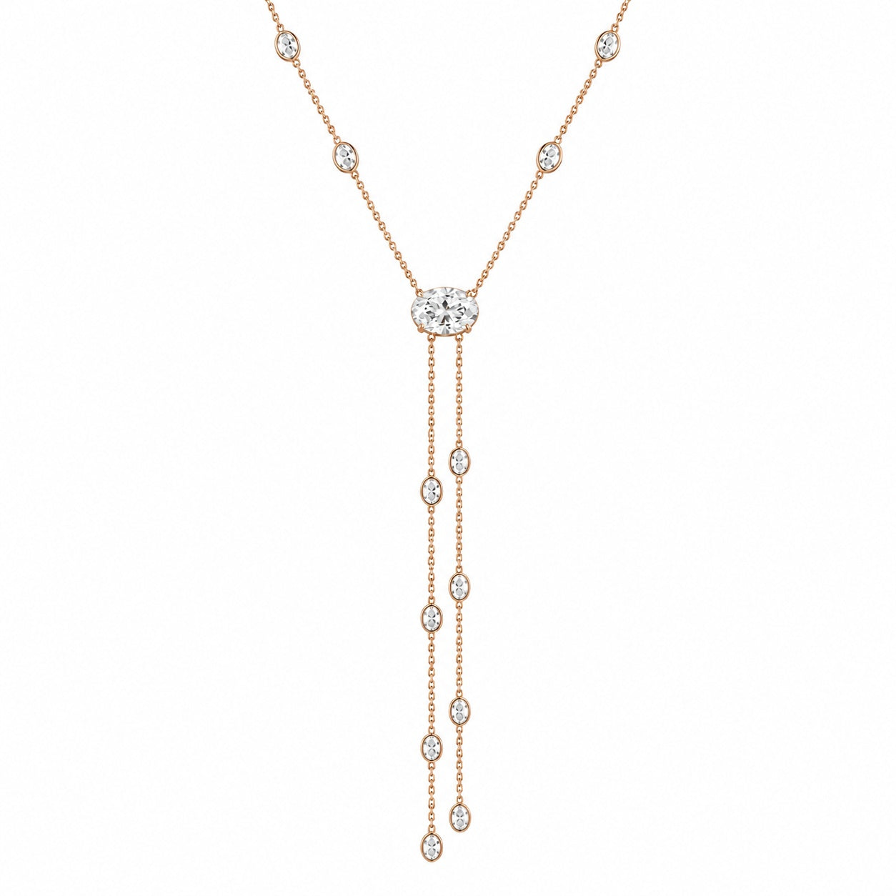 OVAL DIAMOND LARIAT NECKLACE - Rose Gold