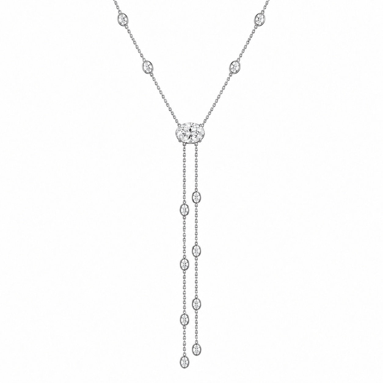 OVAL DIAMOND LARIAT NECKLACE - White Gold