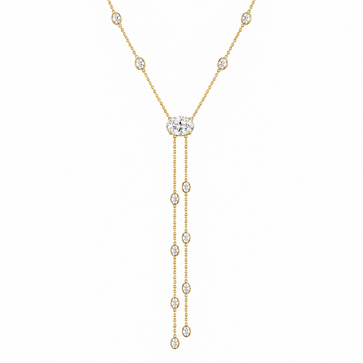 OVAL DIAMOND LARIAT NECKLACE - Yellow Gold