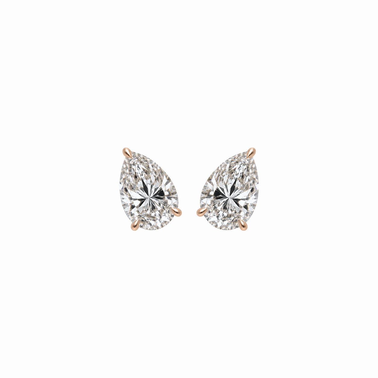 PEAR SOLITAIRE DIAMOND STUD EARRINGS - Rose Gold - Pair 1 CT total