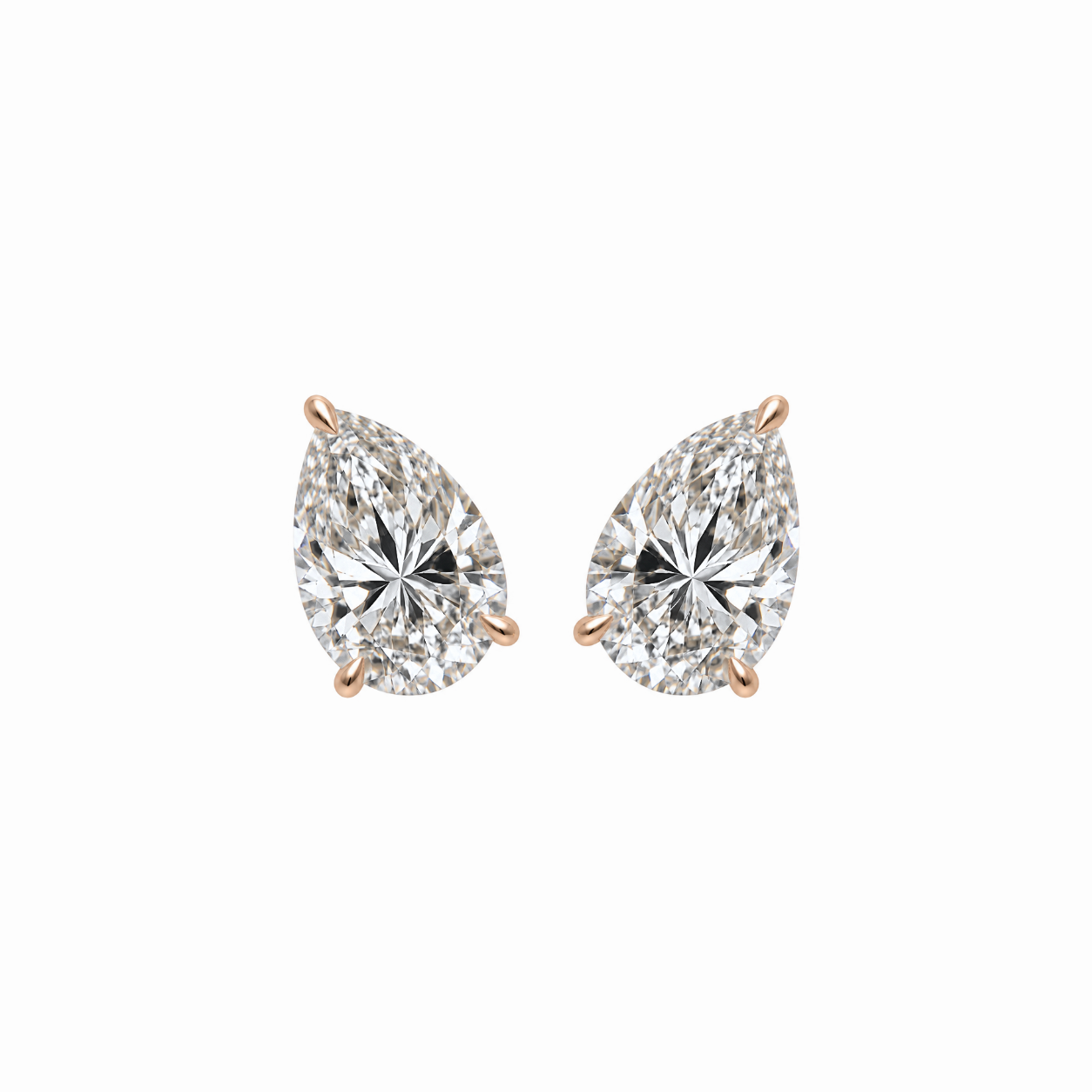 PEAR SOLITAIRE DIAMOND STUD EARRINGS - Rose Gold - Pair 2 CT total