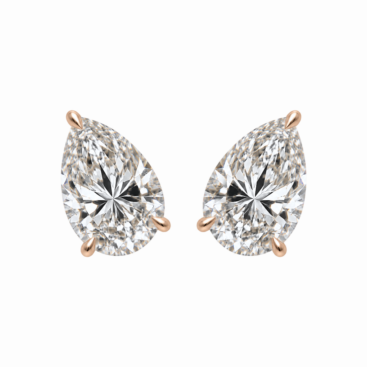 PEAR SOLITAIRE DIAMOND STUD EARRINGS - Rose Gold - Pair 6 CT total