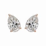 PEAR SOLITAIRE DIAMOND STUD EARRINGS - Rose Gold - Pair 6 CT total