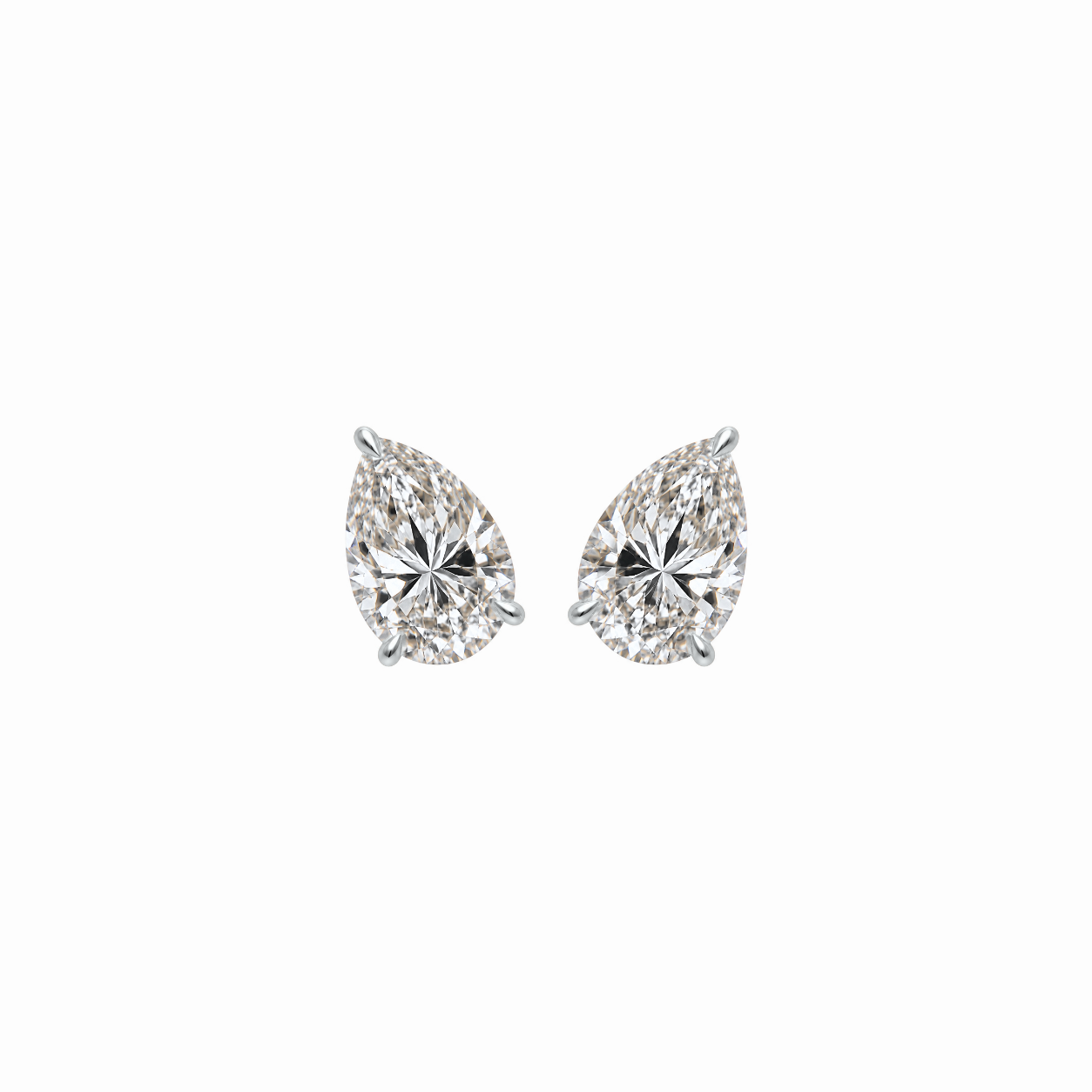 PEAR SOLITAIRE DIAMOND STUD EARRINGS - White Gold - Pair 1 CT total
