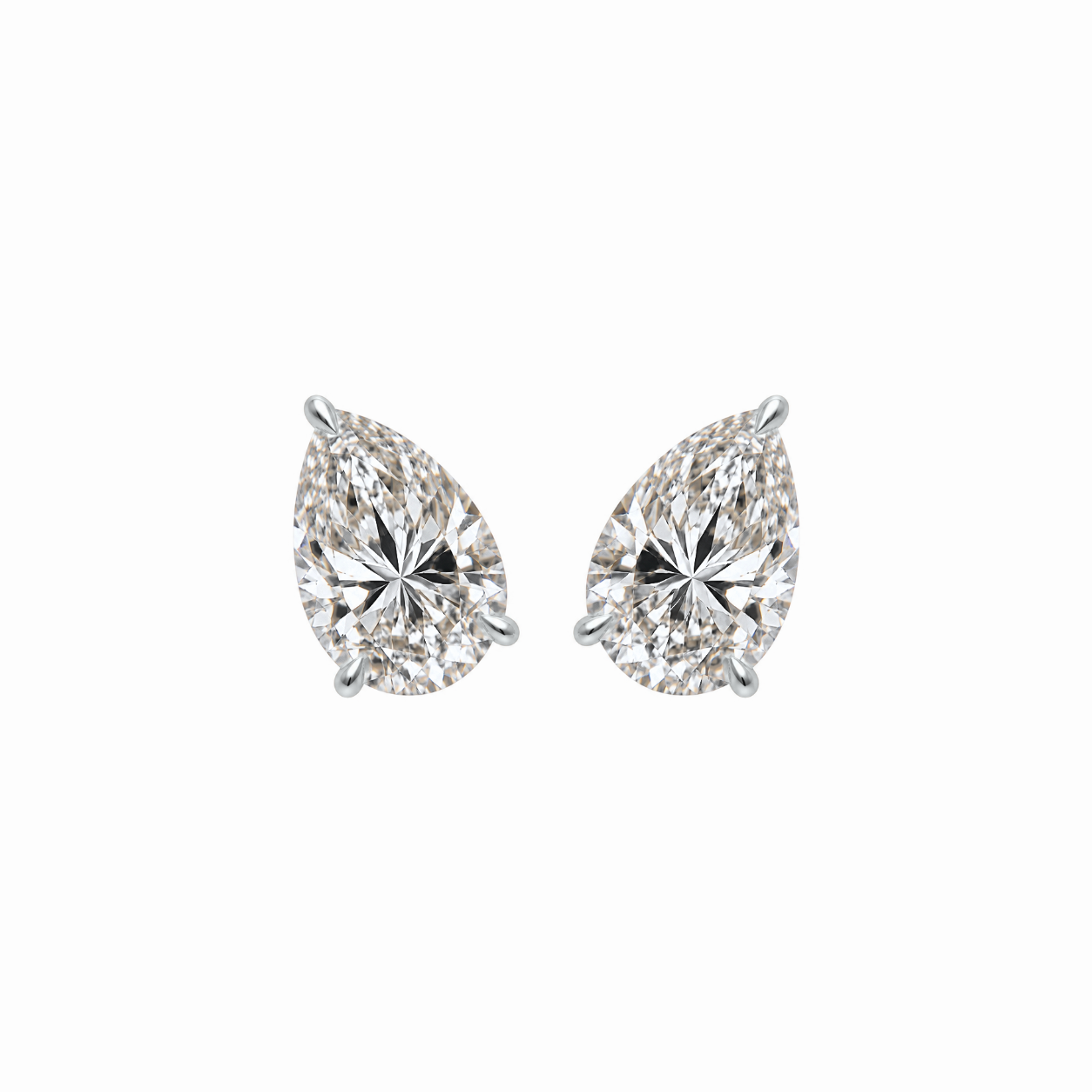 PEAR SOLITAIRE DIAMOND STUD EARRINGS - White Gold - Pair 2 CT total