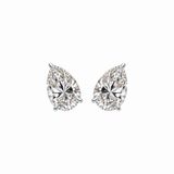 PEAR SOLITAIRE DIAMOND STUD EARRINGS - White Gold - Pair 2 CT total