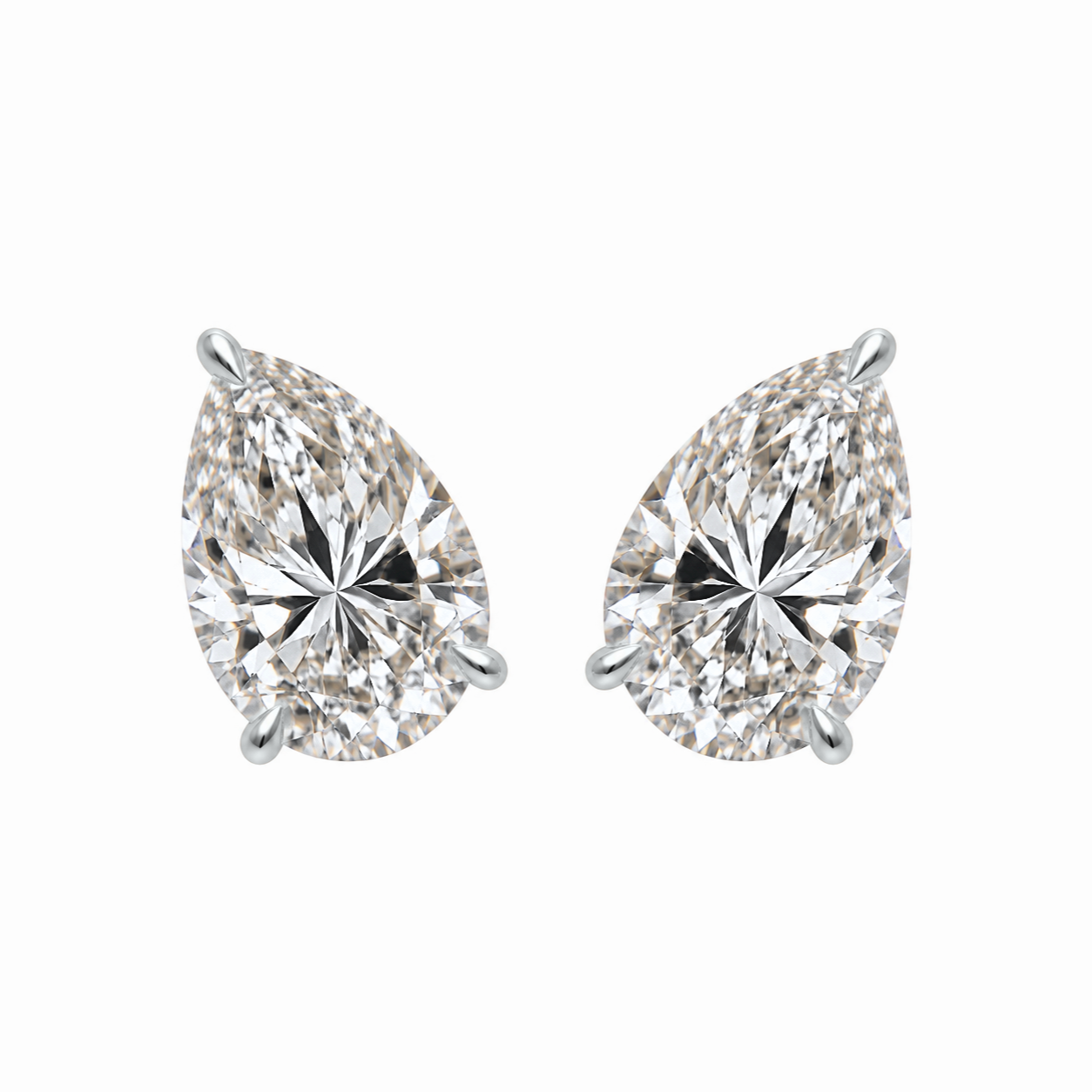 PEAR SOLITAIRE DIAMOND STUD EARRINGS - White Gold - Pair 6 CT total
