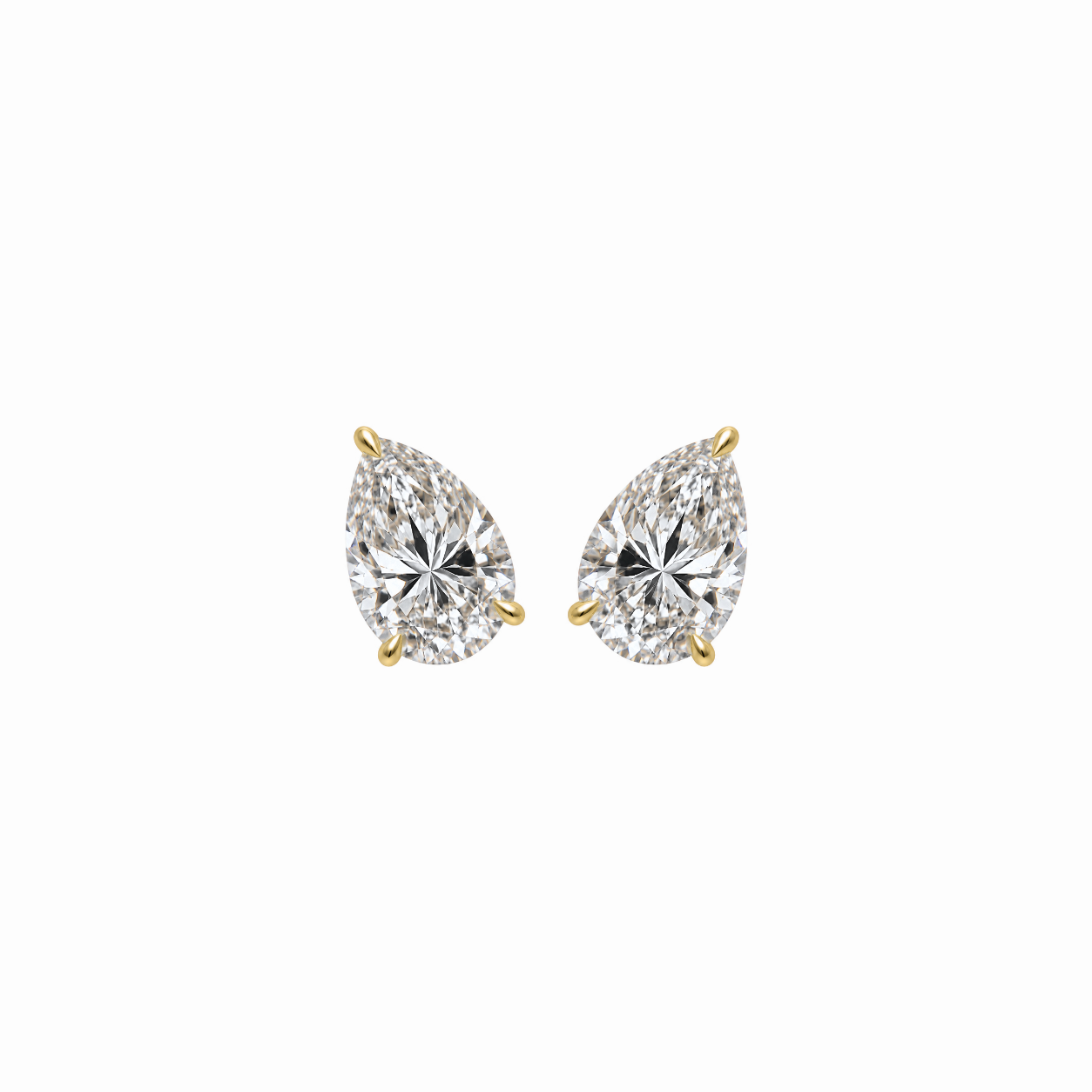 PEAR SOLITAIRE DIAMOND STUD EARRINGS - Yellow Gold - Pair 1 CT total