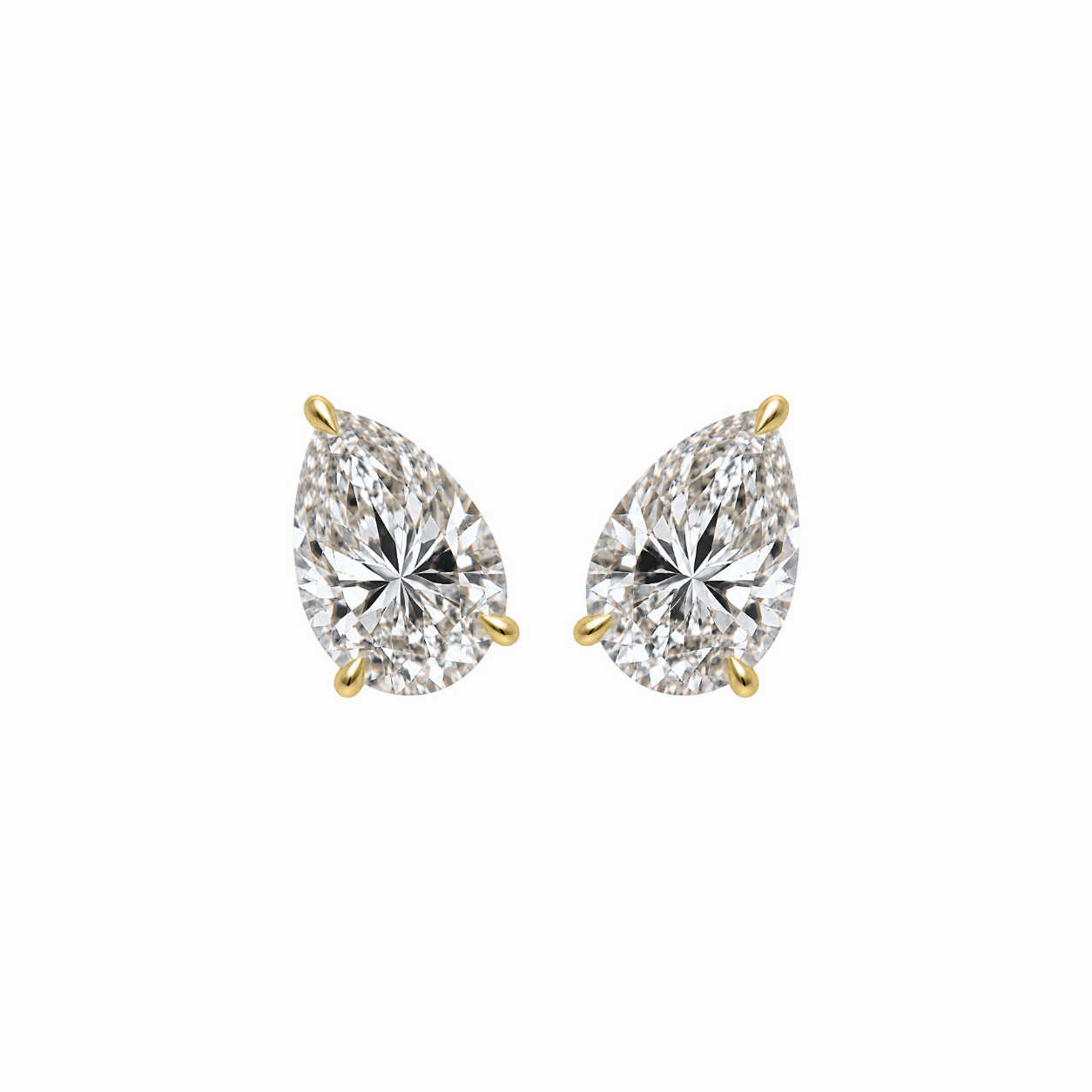 PEAR SOLITAIRE DIAMOND STUD EARRINGS - Yellow Gold - Pair 2 CT total