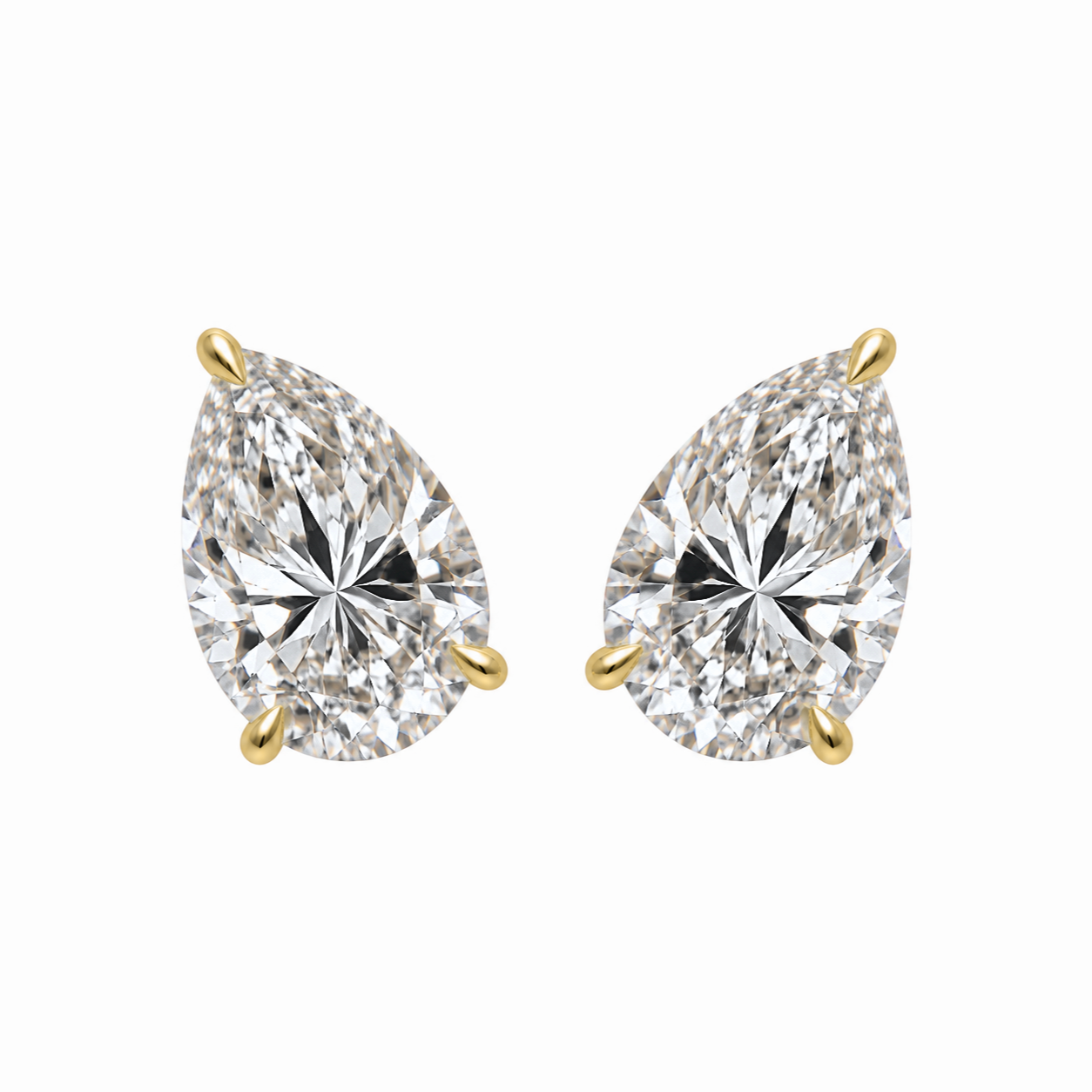 PEAR SOLITAIRE DIAMOND STUD EARRINGS - Yellow Gold - Pair 6 CT total
