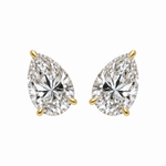 PEAR SOLITAIRE DIAMOND STUD EARRINGS - Yellow Gold - Pair 6 CT total